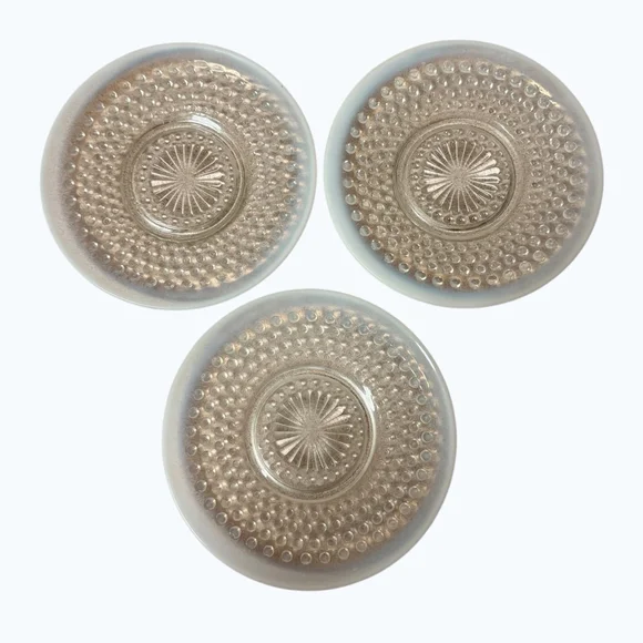 Vintage Hobnail Milk Glass Saucers Opalescent Moonstone Plates Set 3 - Picture 8 of 8